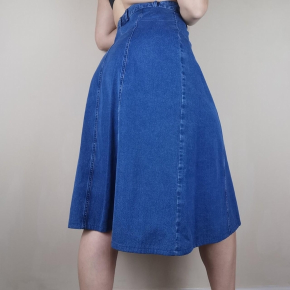 Vintage 90s denim button front circle midi skirt uk 14 - Picture 2 of 8